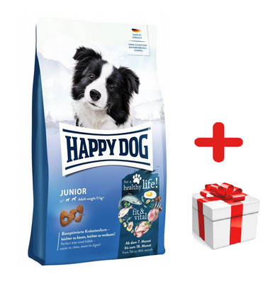HAPPY DOG FitVital Junior, Trockenfutter, für Welpen, 7-18 Monate, 10 kg + Überraschung für den Hund