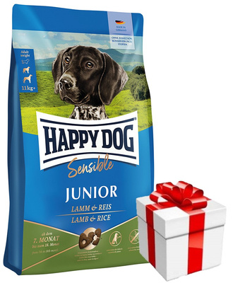 HAPPY DOG Sensible Junior, Trockenfutter, Lamm/Reis, 10 kg + Überraschung für den Hund