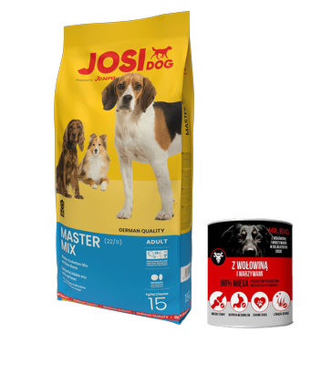 JOSERA Master Mix 15kg  + Mr.BIG Stücke in Sauce mit Rindfleisch 400g für Hunde