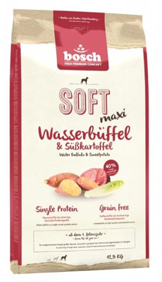 Bosch Plus Soft Maxi Wasserbüffel & Süßkartoffeln 12,5 kg +  Mr.BIG Stücke in Sauce mit Lachs 400g für Hunde GRATIS