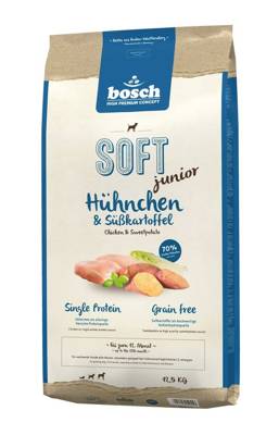 Bosch Soft Junior Huhn & Süßkartoffeln 12,5 kg + Mr.BIG Junior Stücke in Sauce mit Huhn 400g für Hunde GRATIS