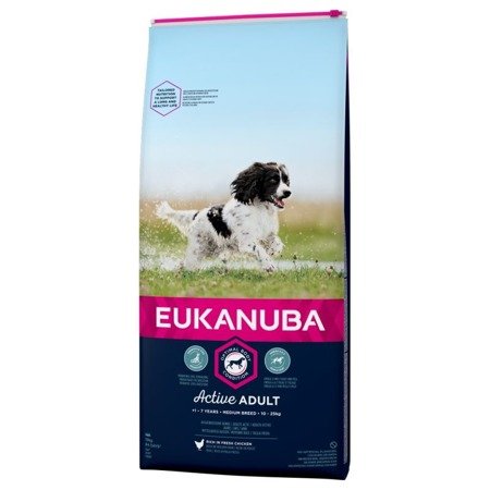 EUKANUBA Active Adult Medium Breed Chicken 15kg+Überraschung für den Hund