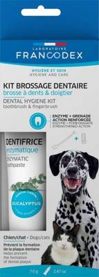 FRANCODEX Zahnreinigungsset mit Enzympaste für Hunde und Katzen 70g