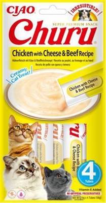 INABA Churu Katzenleckerli mit Huhn-, Käse- und Rindfleischgeschmack 4x14g