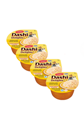 Inaba DASHI Ergänzungsfuttermittel für Katzen - Brühe mit Huhn- und Käsegeschmack 4x70 g 