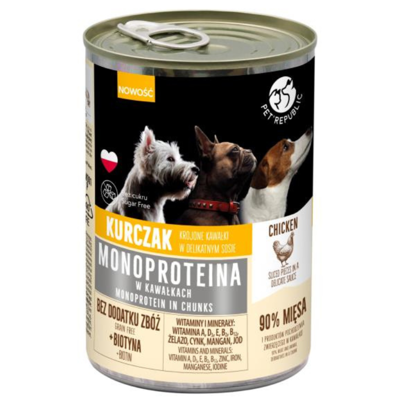 PetRepublic Huhn Monoprotein Futter für Hunde, Stücke in Sauce 400g
