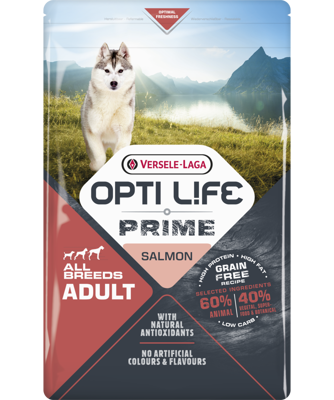 VERSELE-LAGA Opti Life Prime Adult Salmon 2,5kg - Getreidefreies Futter für ausgewachsene Hunde mit Lachs